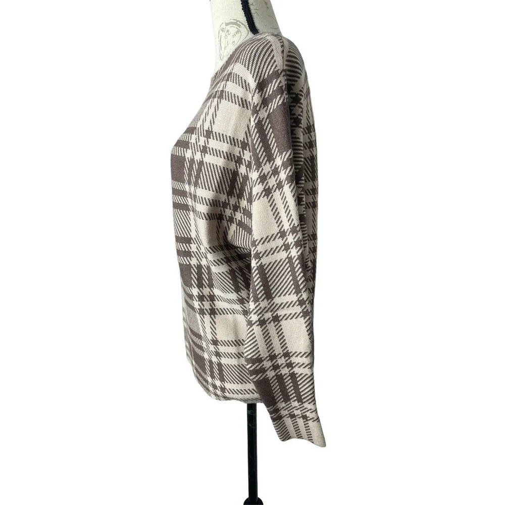 NEW! NWT ADRIENNE VITTADINI Check Print Sweater Brown/Beige Size‎ S - Picture 3 of 7